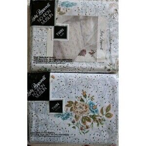 VTG NOS LADY PEPPERELL TWIN FITTED SHEET SET FLORAL FLOWERS TWO PIECE